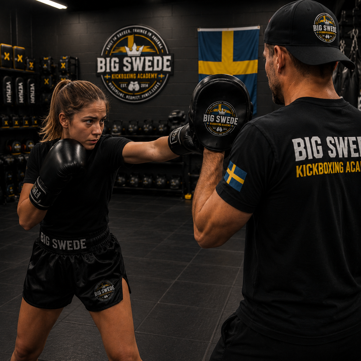 Coach Kyle on the pads with an athlete