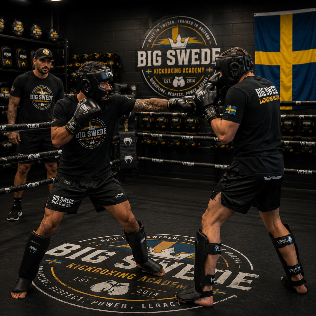 Athlete throwing a cross on the pads